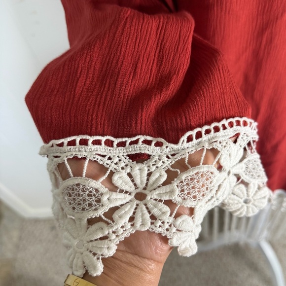 Giddy up Glamour Burnt orange Open-Front Cardigan with Lace and tassel size S - Picture 3 of 6